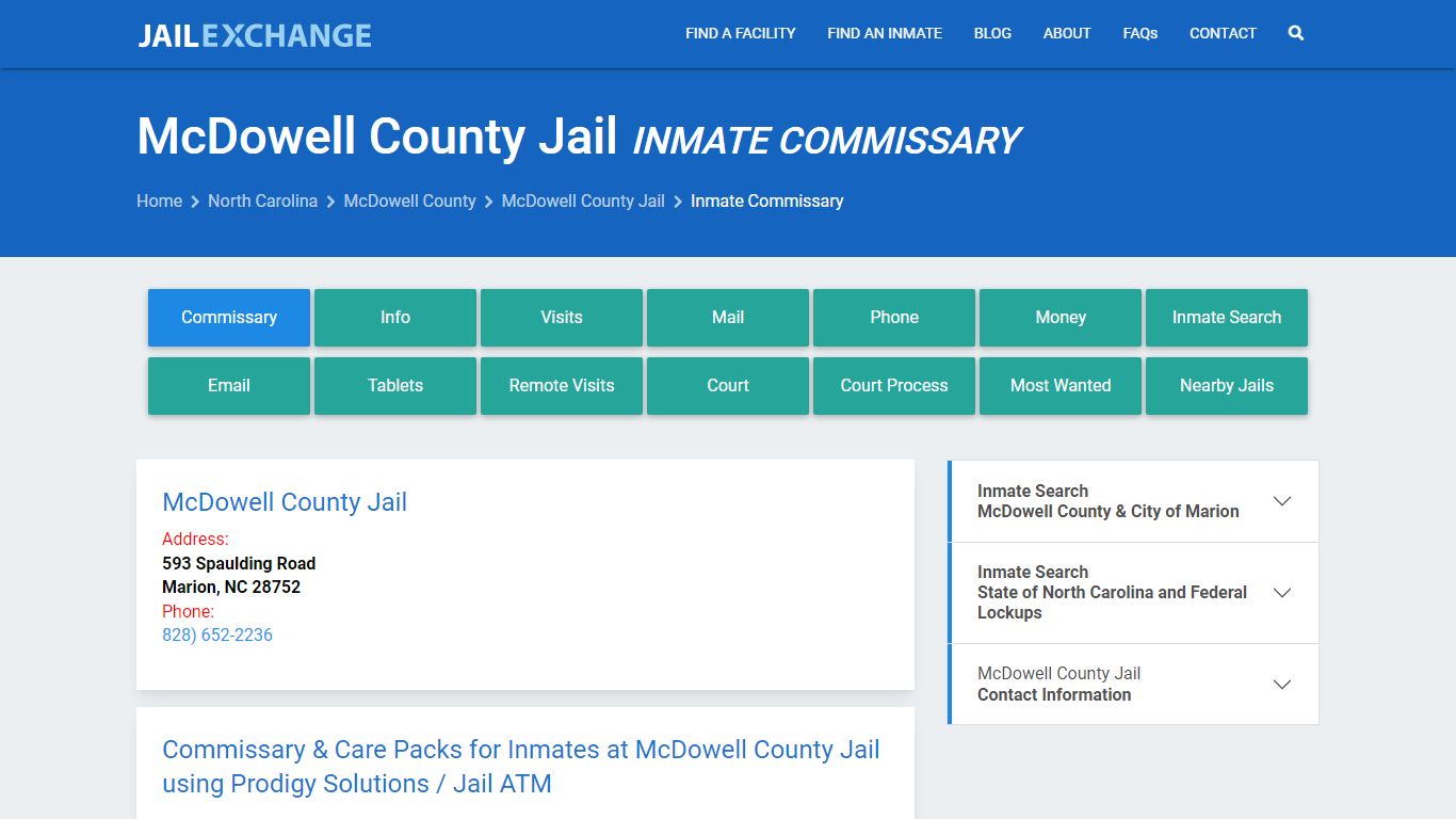 Inmate Commissary, Care Packs - McDowell County Jail, NC
